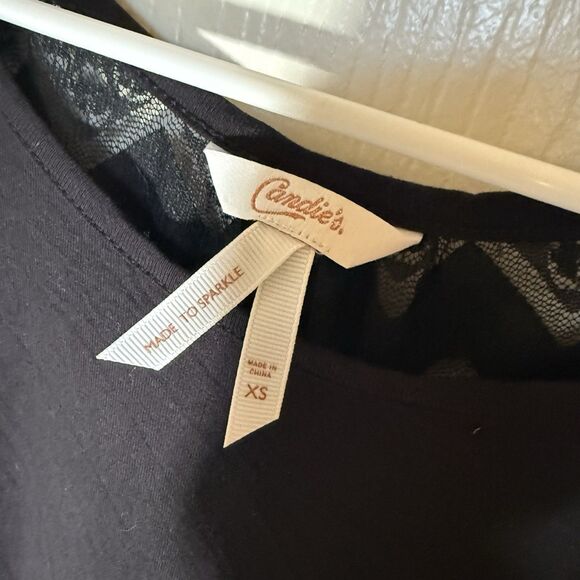 Candie’s Women’s Black V-Neck Top Lace Blouse Sexy Gothic Minimalist XS - Picture 4 of 8